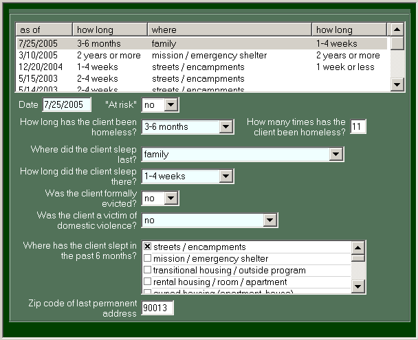 CaseTrack: homeless history