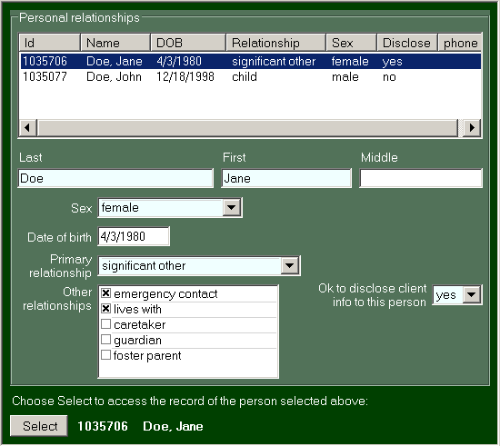 CaseTrack: personal relationships